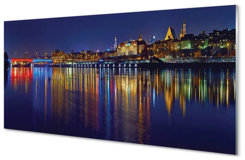 Sklenený obraz Varšava mesto noc rieka most 140x70 cm