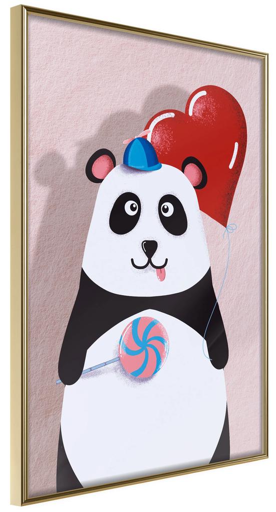 Artgeist Plagát - Panda with a Balloon [Poster] Veľkosť: 20x30, Verzia: Čierny rám s passe-partout