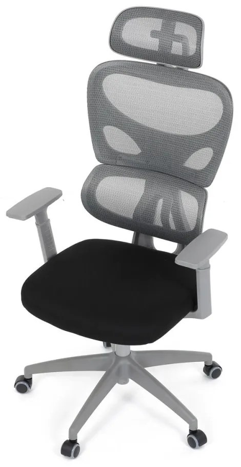 Kancelárska ergonomická stolička GRANT II — sieť, látka, sivá