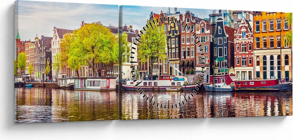Obraz - Tancujúce domy, Amsterdam (s hodinami) (90x30 cm)