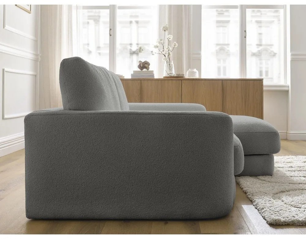 Tmavosivá rohová pohovka z textílie buklé (pravý roh/s leňoškou) Leonore – Bobochic Paris