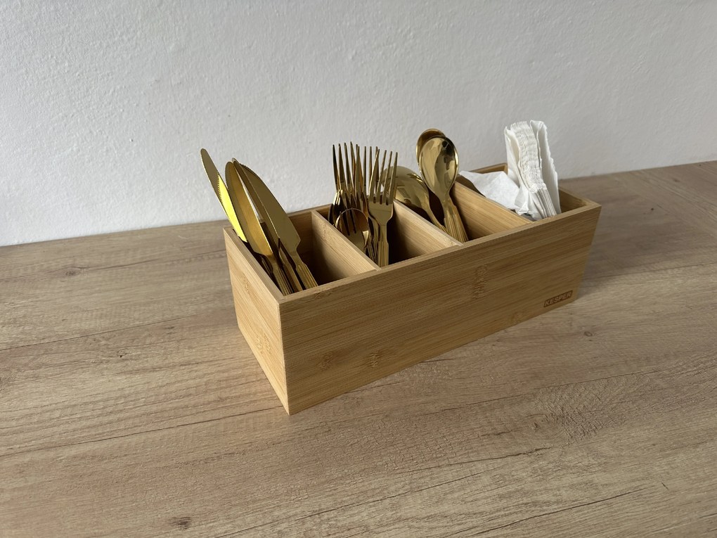 Kesper Stojan na príbory, make-up, stolík so 4 priehradkami, bambus, ELA, 35x12x14