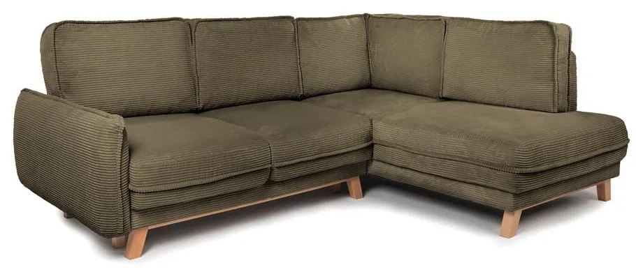 Zelená menčestrová rozkladacia rohová pohovka (pravý roh) Tori – Bonami Selection