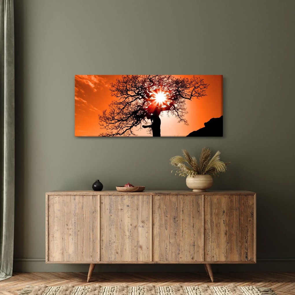 Obraz - Dub pri západe slnka (120x50 cm)