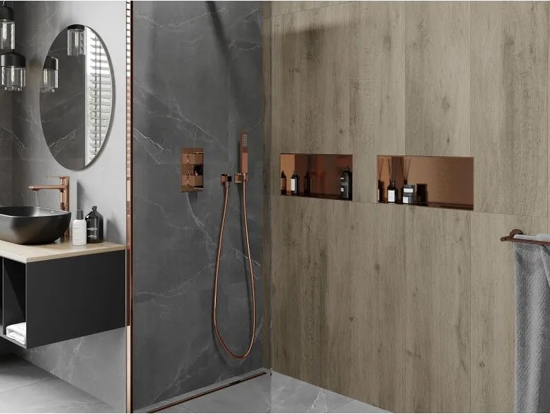 Mexen X-Wall-NR, polica na zapustenie bez príruby 45 x 20 cm, medená matná - 19C1452010