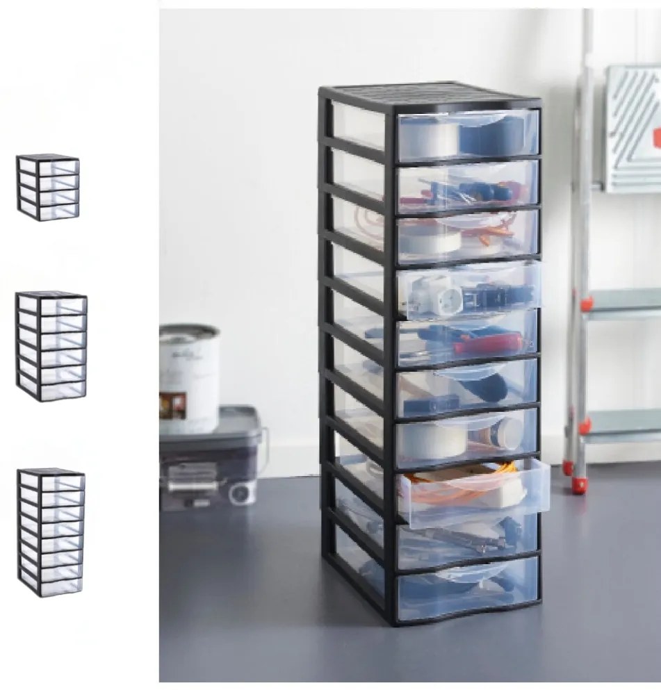 SUNDIS Úložný box s 8 zásuvkami, antracit, OFFICEMIX A4