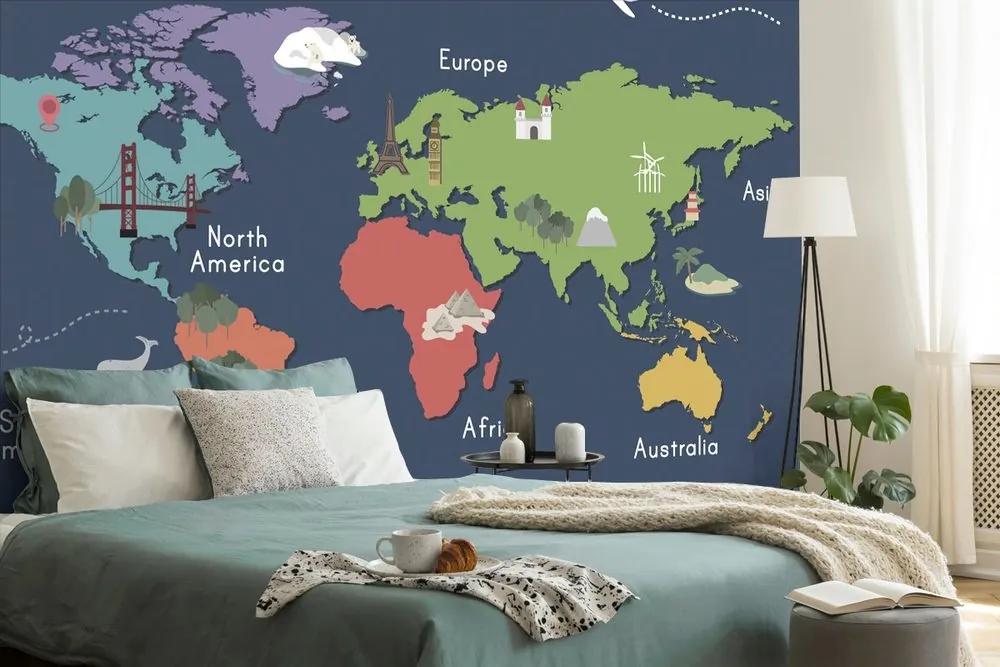 Samolepiaca tapeta mapa sveta s dominantami - 375x250