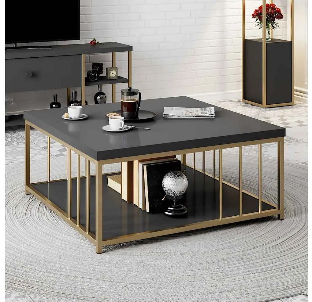 Dizajnový konferenčný stolík Natine 90 cm antracitový / zlatý
