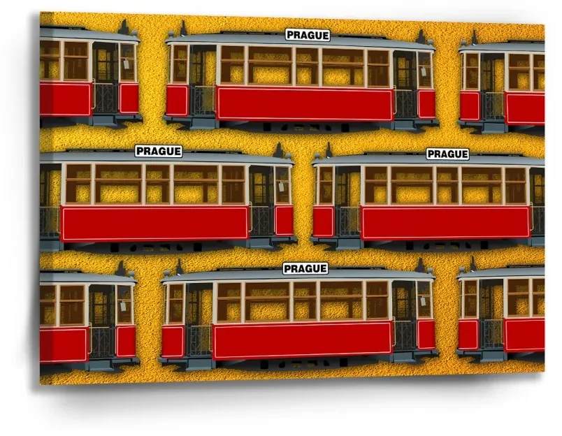 Sablio Obraz Pražské historické električky Žltý Pattern - 90x60 cm