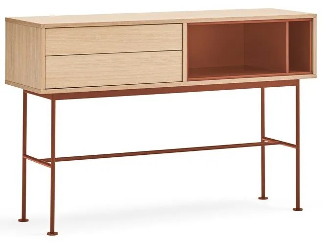 Tehlovočervený konzolový stolík v dubovom dekore Teulat Yoko