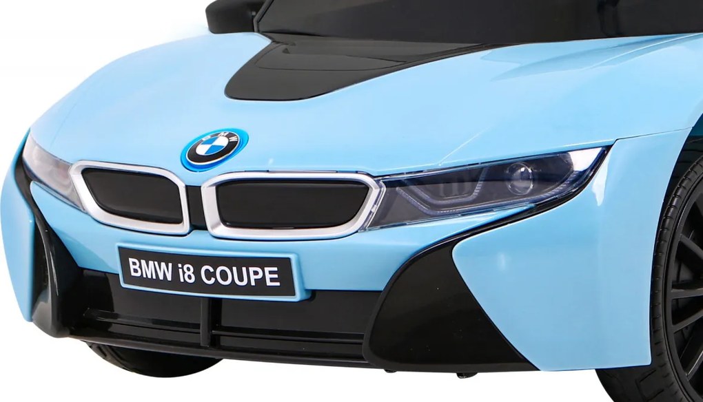 Ramiz Elektrické autíčko BMW i8 Lift modré + diaľkové ovládanie + pomalý štart + 3-bodové pásy + MP3 USB + LED