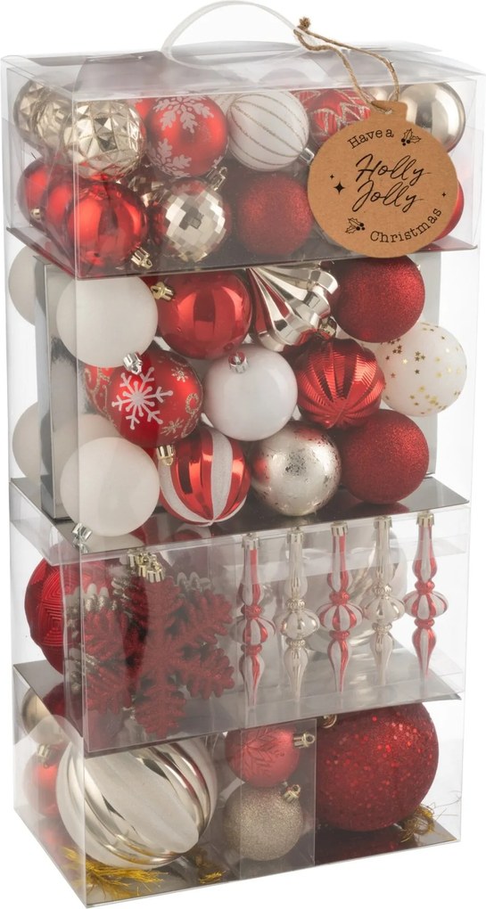 Box 80 plastových vánočních ozdob červenozlatých – 30*18*58 cm