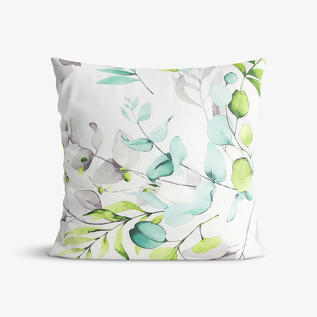 Goldea bavlnená obliečka na vankúš deluxe - eukalyptus s kvety 45 x 45 cm