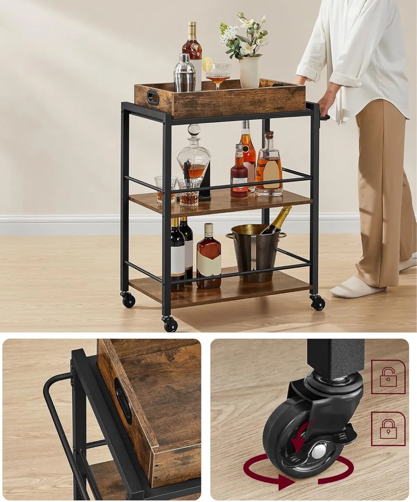 Kuchynský pojazdný regál Vasagle Becky hnedý/čierny