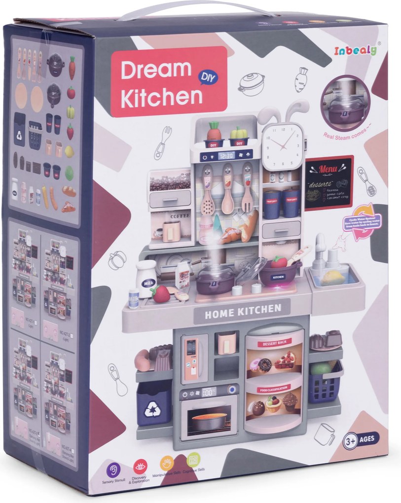 Detská kuchynka s parou a LED efektmi, 35 doplnkov