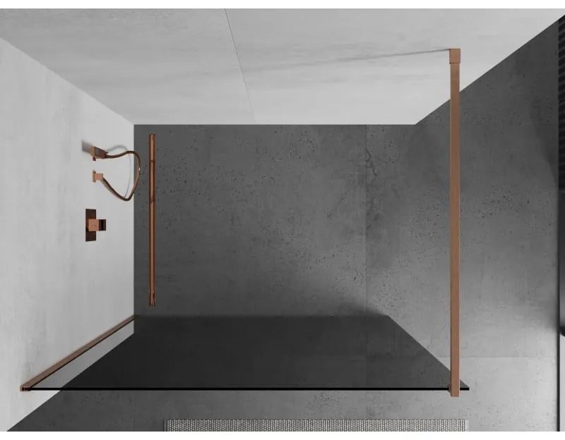 Mexen Kioto, sprchová zástena Walk-In 120 x 200 cm, 8mm šedé sklo, medený matný profil, 800-120-101-65-40