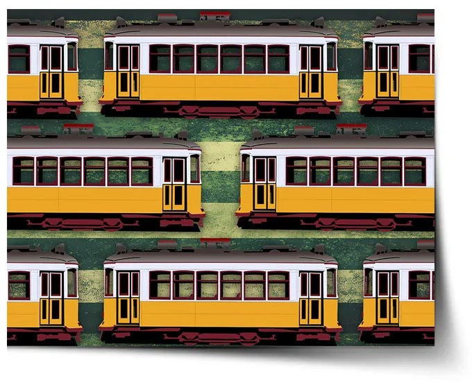 Sablio Plagát Lisabonské historické električky Zelený Pattern - 60x40 cm