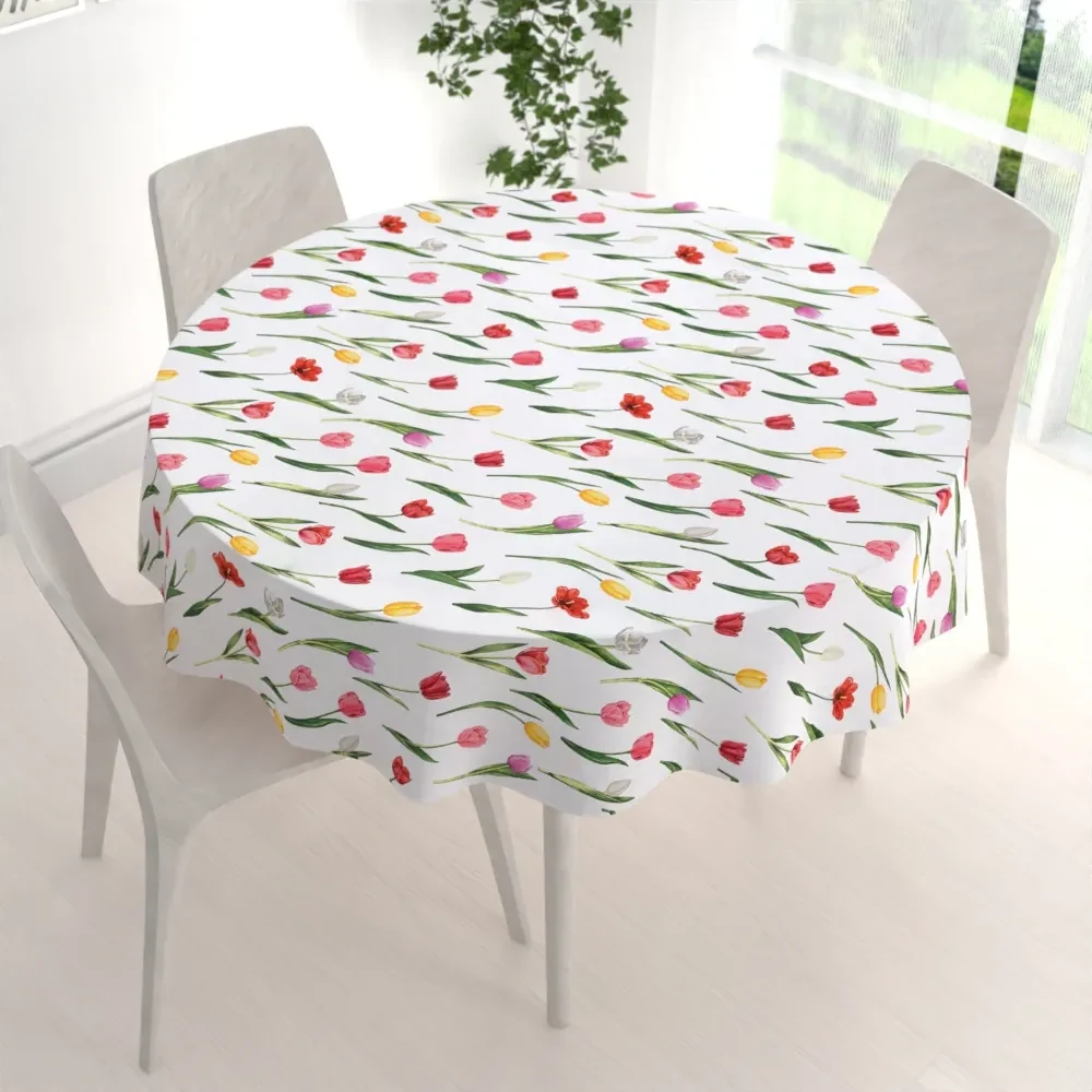 Biante Bavlnený okrúhly obrus Sandra SA-506 Tulipány na bielom Ø 100 cm