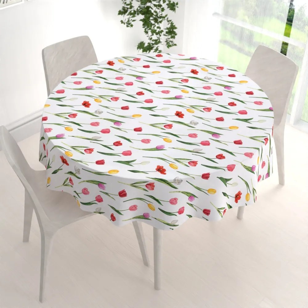 Biante Bavlnený okrúhly obrus Sandra SA-506 Tulipány na bielom Ø 50 cm