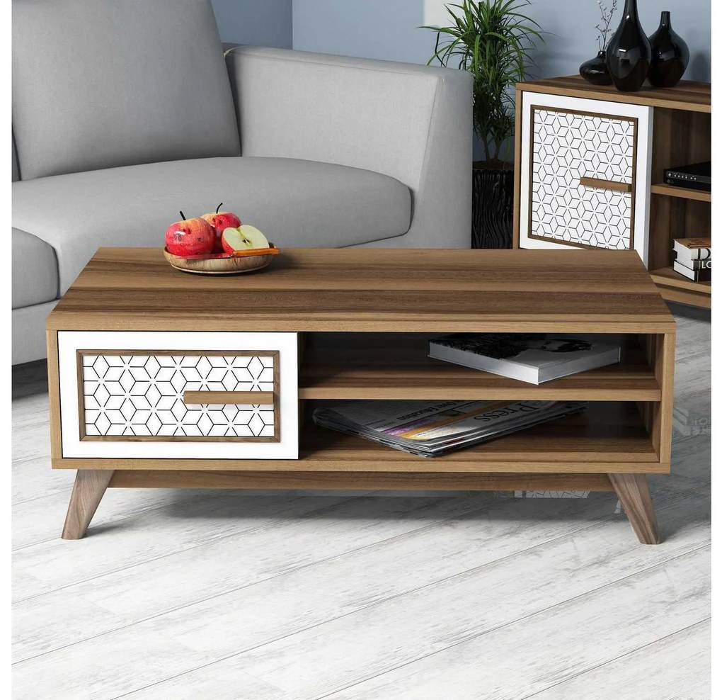 Konferenčný stolík Aysha (orech + biela). Akcia -15%. Vlastná spoľahlivá doprava až k Vám domov. 1089455