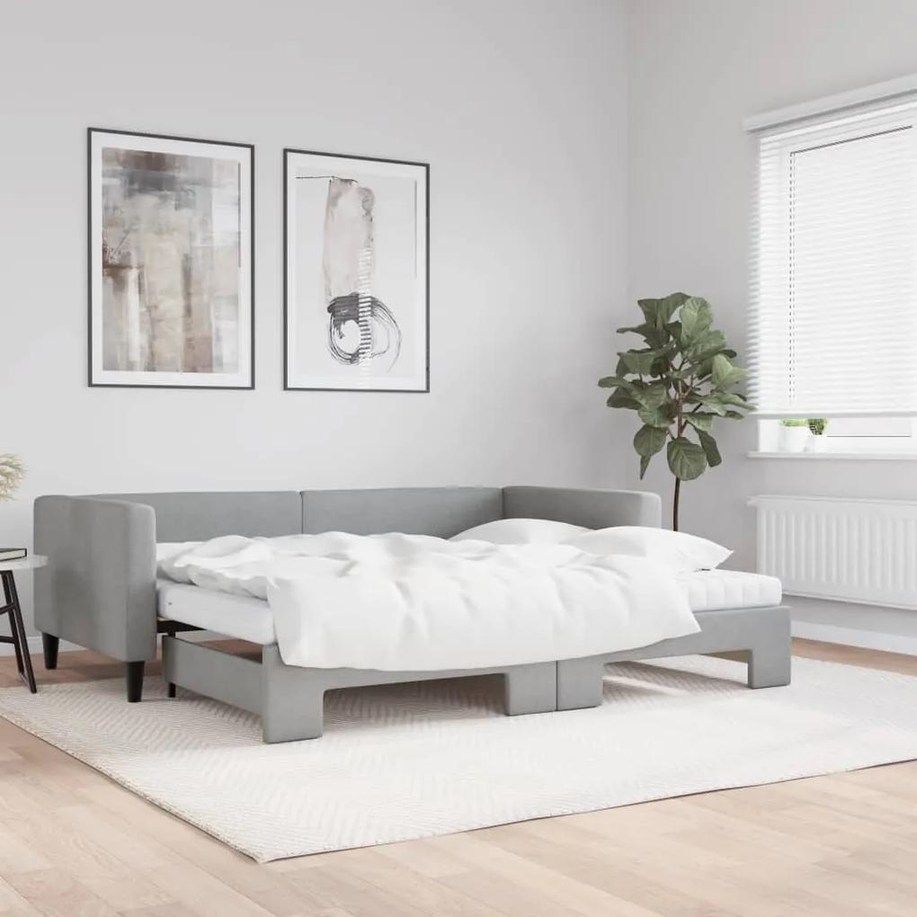 Rozkladacia denná posteľ s matracmi bledosivá 90x200 cm látka 3196596