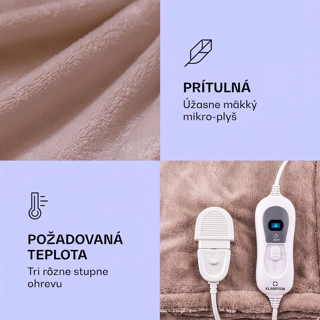 Klarstein Dr. Watson XL elektrická prikrývka 120 W, 3 stupne, 180 x 130 cm, ovládací panel