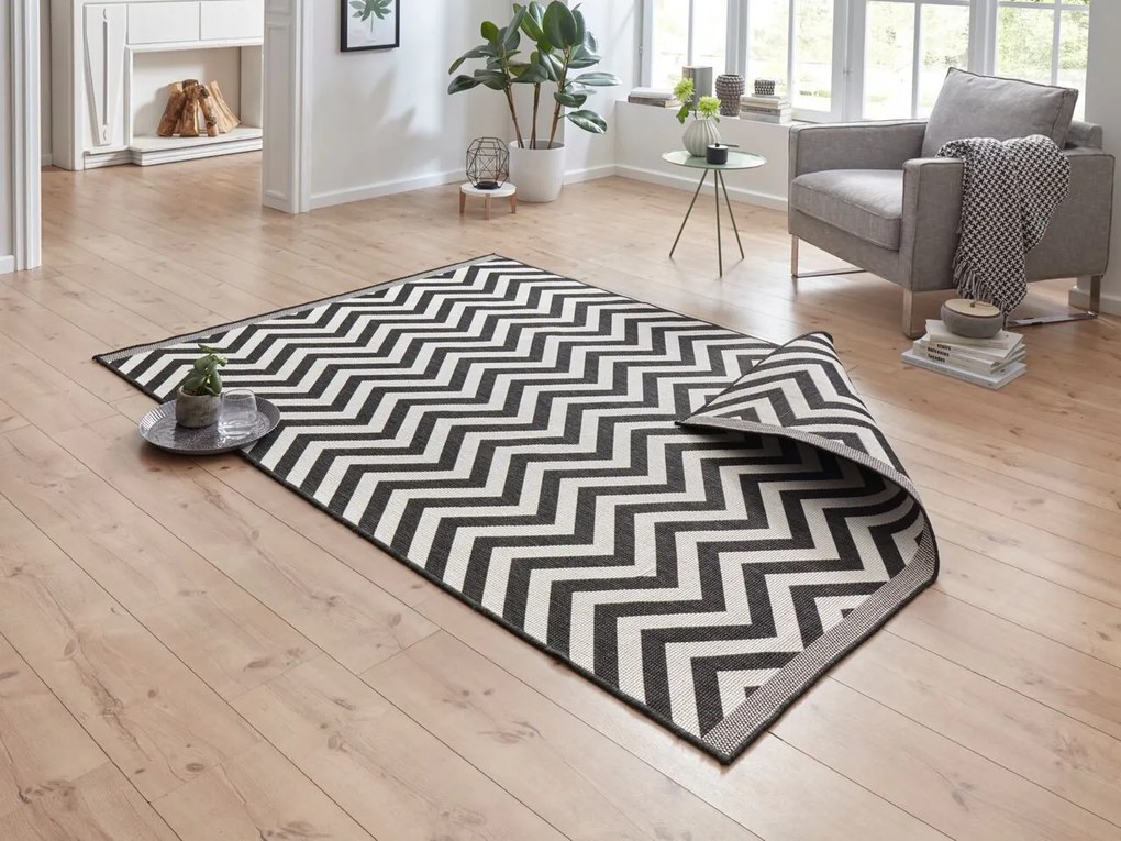 Hanse Home, Kusový koberec Twin Supreme 103433 Palma black creme – na von aj na doma, 80x250, čiernobiela, chodba / predsieň