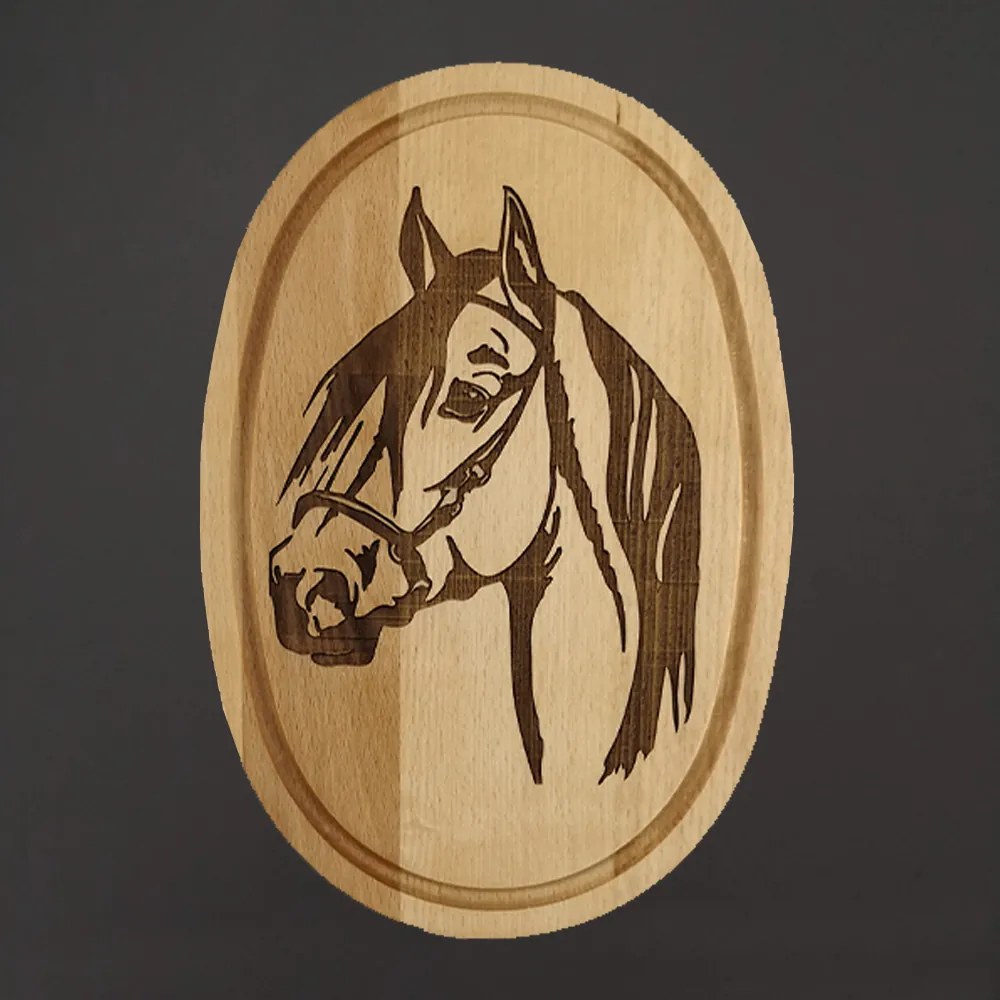 AMADEA Drevená servírovacia doska - podnos oválne kôň, masívne drevo, 30 cm