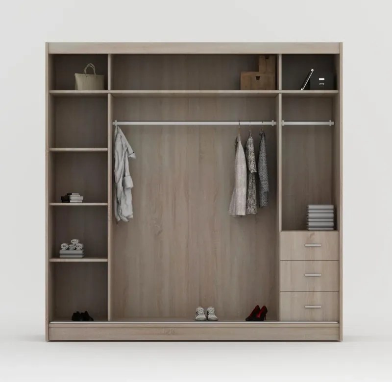 Šatníková skriňa Rumba, 200 cm, biela/biele sklo