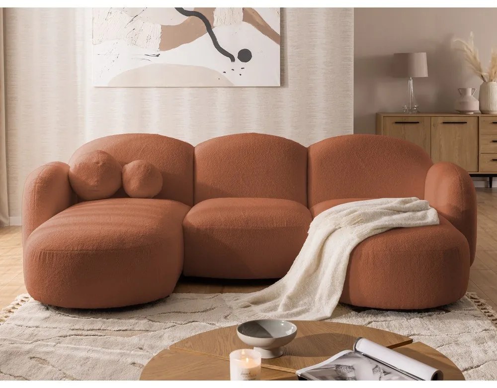 Terakotová rohová pohovka z textílie buklé (do tvaru "U") Orbit – Ropez