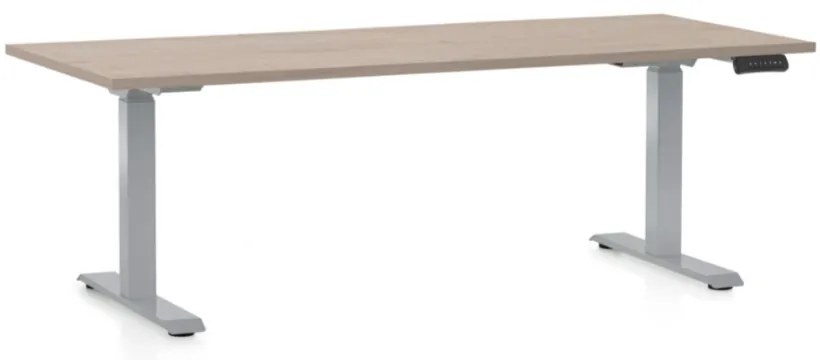 Výškovo nastaviteľný stôl OfficeTech D, 180 x 80 cm, sivá podnož, dub