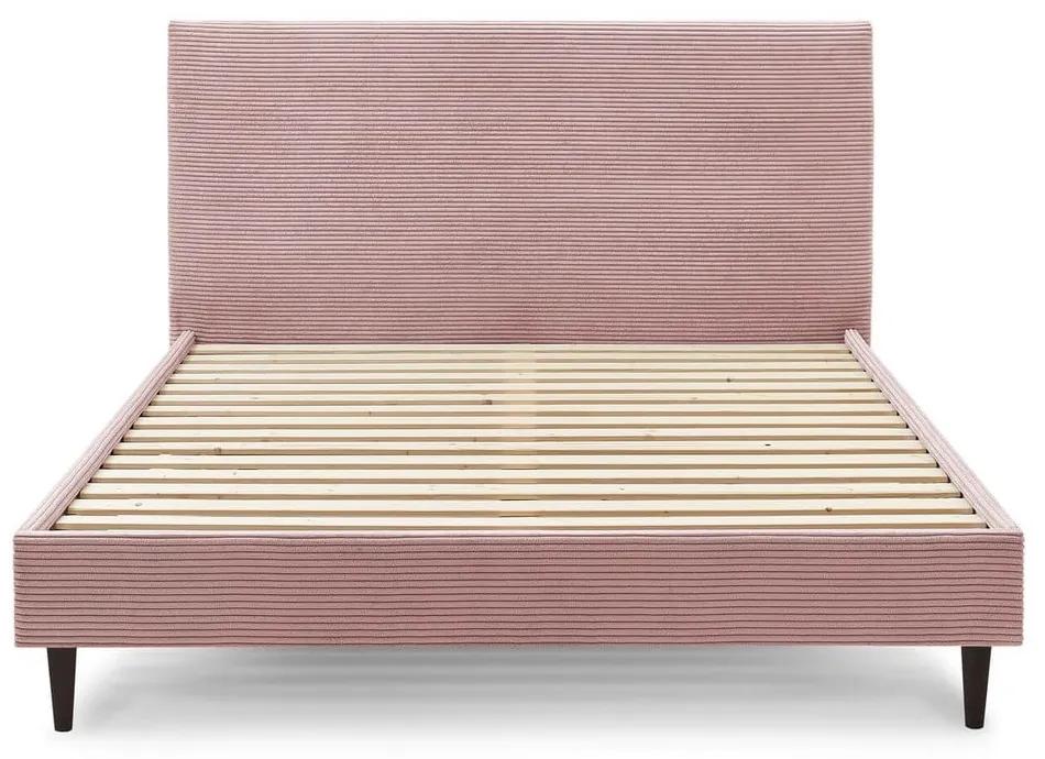 Ružová menčestrová dvojlôžková posteľ Bobochic Paris Anja Dark, 180 x 200 cm