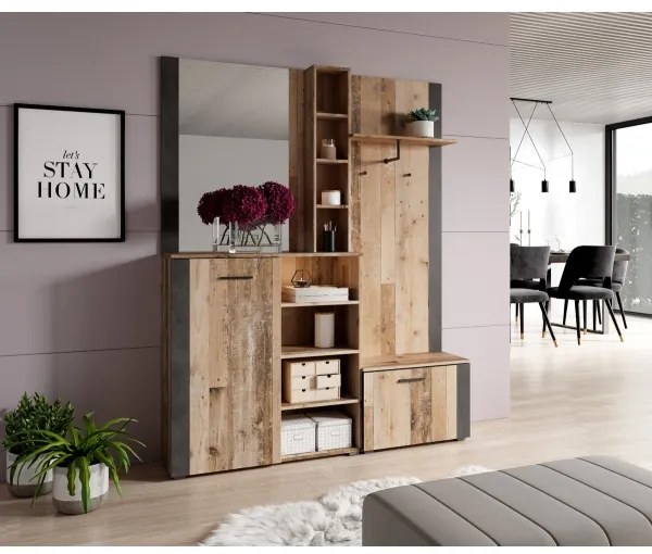 Predsieňová stena so zrkadlom KEVIN hnedá/čierna