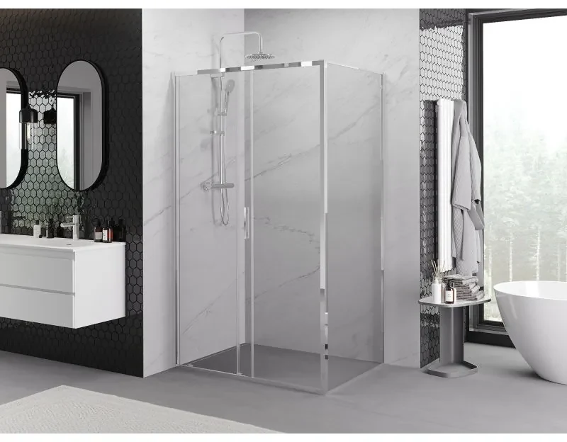Mexen Exo, sprchovací kút s posuvnými dverami 150 x 80 cm, 6mm číre sklo, chrómový profil, 8151-150-080-01-00