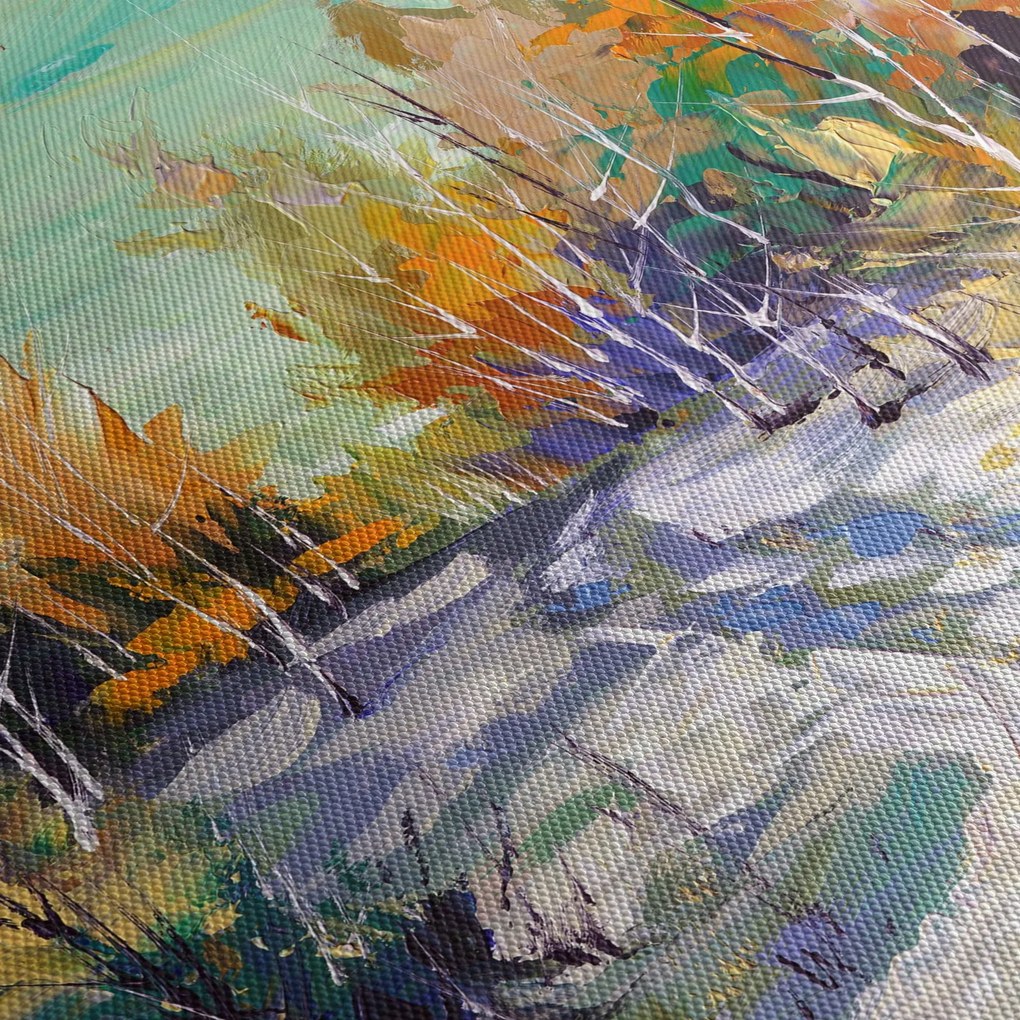 Obraz - Zasnežená cesta lesom, olejomaľba (70x50 cm)
