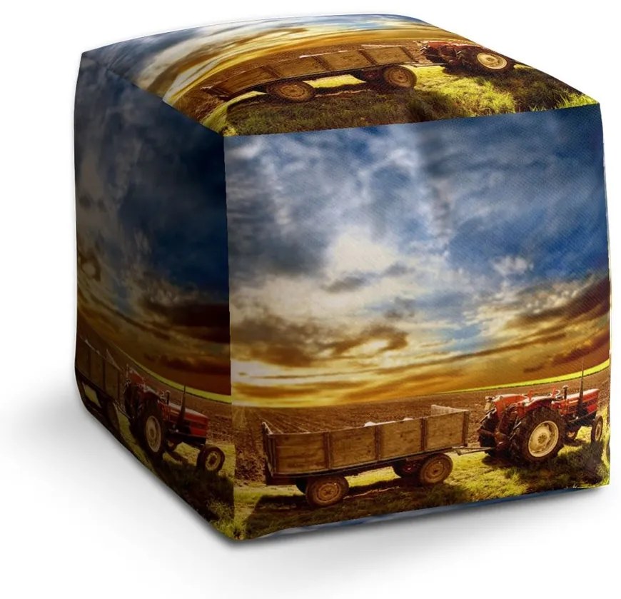 Taburet Cube traktor s vlečkou, farebná