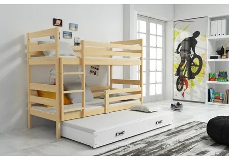 Detská poschodová posteľ s výsuvnou posteľou ERYK 160x80 cm Biela Biela