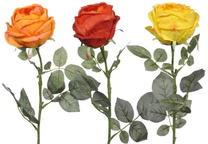 3 ks umelé dekoratívne ruže žltá, červená, oranžová - 74 cm