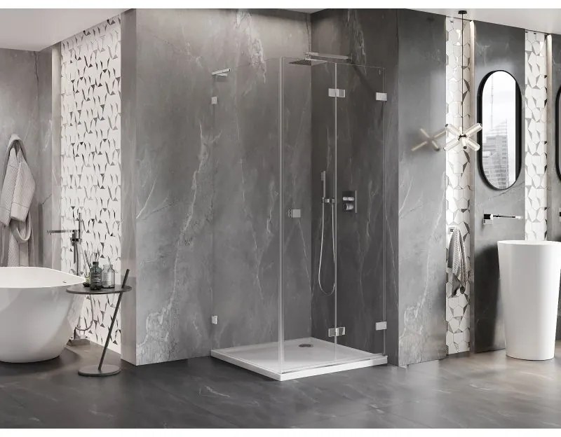 Mexen Lunar-F L, sklápací sprchový kút pravý 90 x 90 cm, 8mm číre sklo, chrómový profil, 836L-090-090-01-00-P