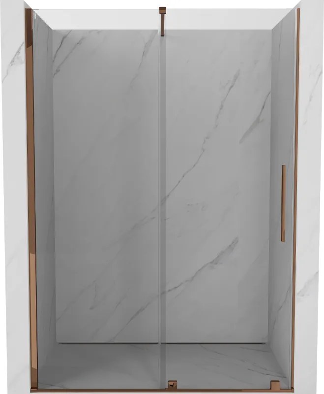 Mexen Velar, posuvné dvere do otvoru 140x200 cm, 8mm číre sklo, ružové zlato, 871-140-000-01-60