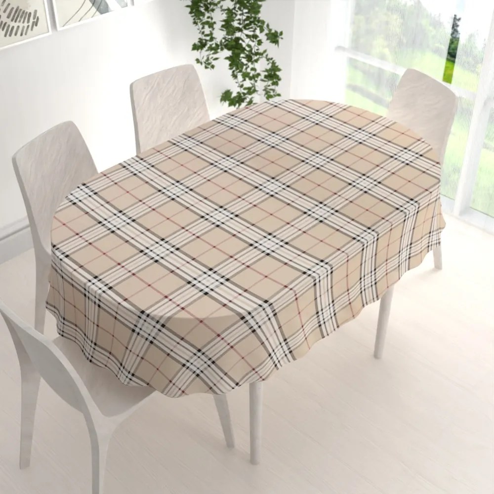 Biante Bavlnený oválny obrus Sandra SA-548 Čierno-červeno-biele káro na béžovom 50x100 cm