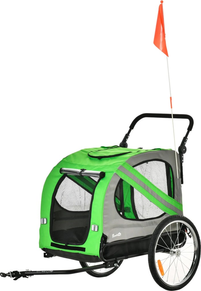 PawHut Cyklovozík pre psov 2 v 1 pre domácich miláčikov s rolovacími dverami, bezpečnostným pásom, vlajkou a 6 reflektormi, nosnosť 30 kg, 140x72,5x10