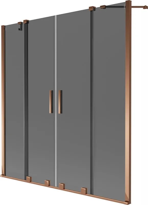 Mexen Velar Duo, 2-krídlová posuvná vaňová zástena 160 x 150 cm, 8mm šedé sklo, ružové zlato, 896-160-000-42-60