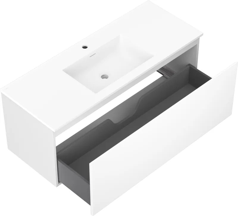 Mexen Orio, kúpeľňová skrinka 120 cm s umývadlom Otis, 1 zásuvka, biela matná, 91A10-12047-1-BF01-W18M01