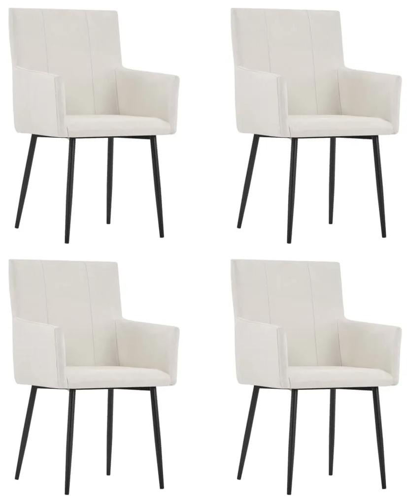vidaXL Jedálenské stoličky s opierkami 4 ks, krémové, látka