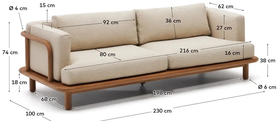 Záhradná pohovka z tíkového dreva v béžovo-prírodnej farbe Turqueta – Kave Home