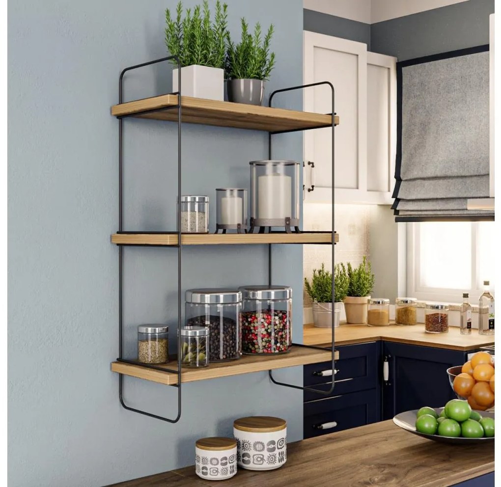 Nástenná polica PULALIS 66x40 cm hnedá/čierna