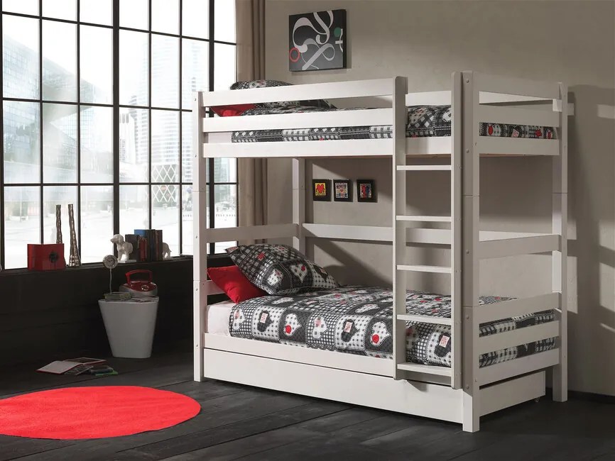 Poschodová postel z masívu so zásuvkou borovica biela 182cm 90x200cm