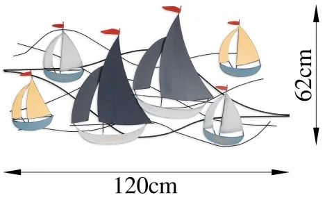 Nástenná dekorácia 120x60 cm plachetnica kov