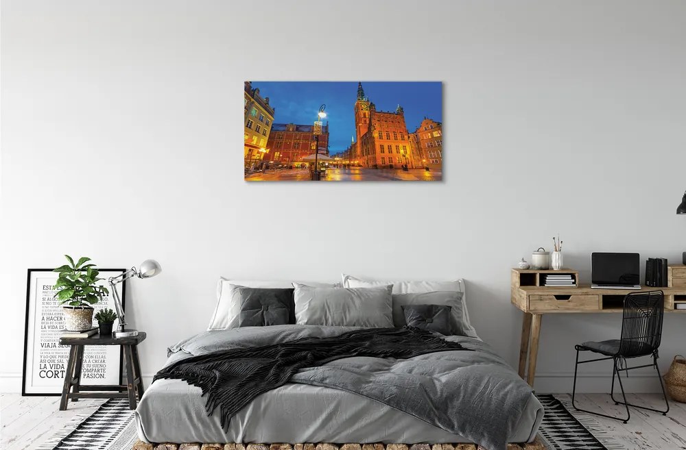 Obraz na plátne Gdańsk Staré Mesto v noci kostol 125x50 cm